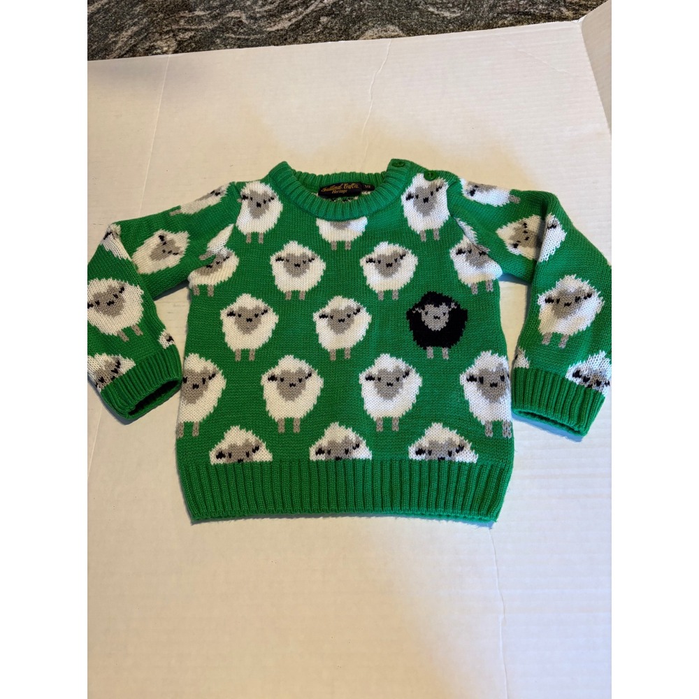 Traditional Craft Heritage Kids GreenSheep Knit Sweater Button Shoulder Size 1/2